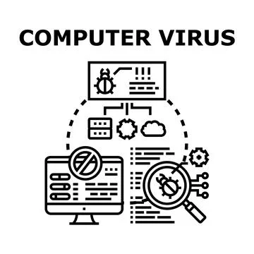 Computer virus analyzing problem and digital security concept Stock Illustration
