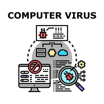 Computer virus analyzing problem and digital security concept Stock Illustration