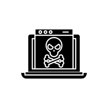 Computer virus and bugs black icon, vector sign on isolated background. Computer Stock Illustration