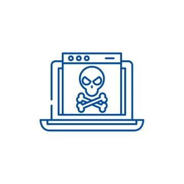 Computer virus and bugs line icon concept. Computer virus and bugs flat vector Stock Illustration