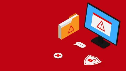 Computer virus attack, dangerous website warning and danger alert concept Stock Illustration