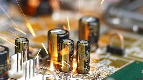 Computer virus attack. Fire and smoke on the motherboard. Stock Footage 275824315