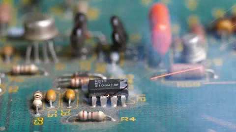 Computer virus attack. Fire and smoke on the motherboard. Stock Footage 275824335
