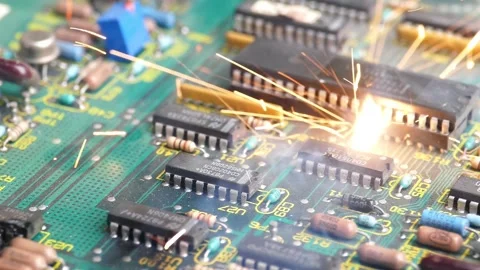 Computer virus attack. Fire and smoke on the motherboard. Stock Footage 275824407