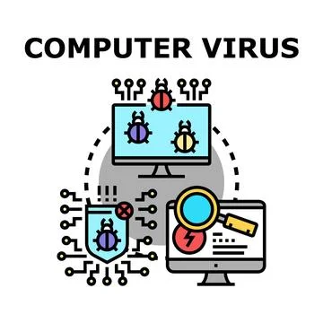 Computer virus attacking digital system and network security 库存插图