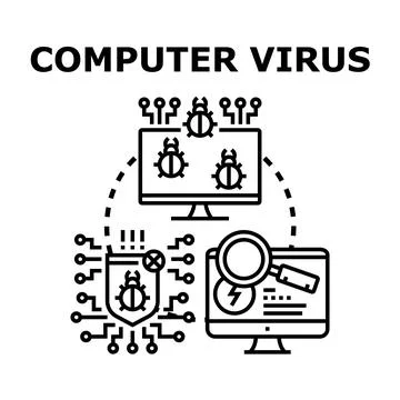 Computer virus attacking digital system and network security Illustrazione stock