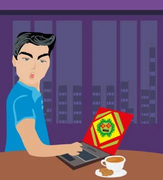 Computer virus attacking laptop Stock Illustration