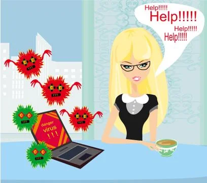 Computer virus attacking laptop in the office イラスト素材