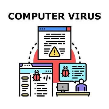 Computer virus attacking system and user desktop 库存插图