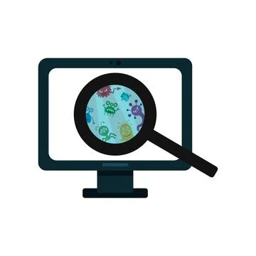 A computer virus attacks a laptop or computer. Vector illustration isolated o Stock Illustration