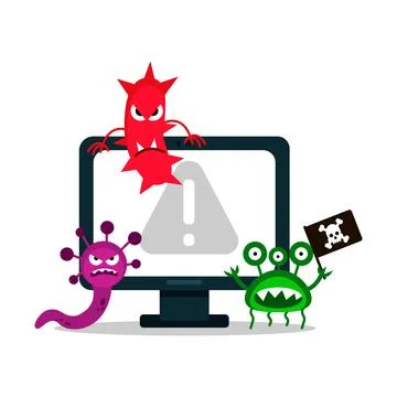 A computer virus attacks a laptop or computer. Vector illustration isolated o Stock Illustration