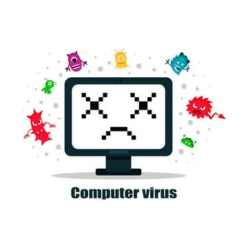 A computer virus attacks a laptop or computer. Vector illustration isolated o Stock Illustration