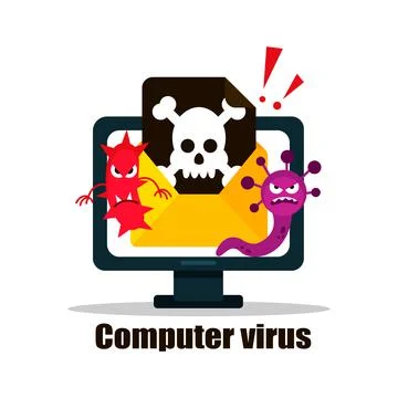 A computer virus attacks a laptop or computer. Vector illustration isolated o Stock Illustration
