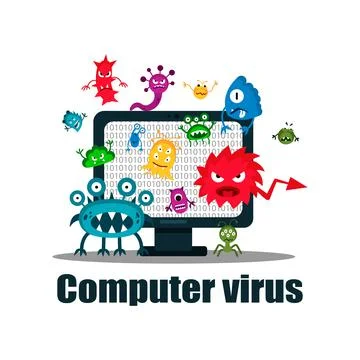 A computer virus attacks a laptop or computer. Vector illustration isolated o Stock Illustration