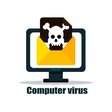 A computer virus attacks a laptop or computer. Vector illustration isolated o Stock Illustration