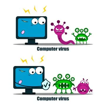 A computer virus attacks a laptop or computer. Vector illustration isolated o 스톡 일러스트