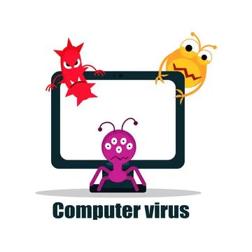 A computer virus attacks a laptop or computer. Vector illustration isolated o Stock Illustration