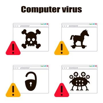 A computer virus attacks a laptop or computer. Vector illustration isolated o Stock Illustration