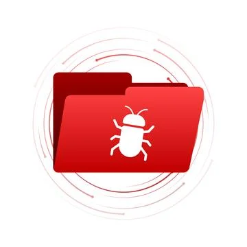 Computer virus. Bug on file. Virus protection. Illustrazione stock