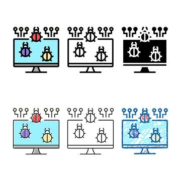 Computer virus color styles icon vector 스톡 일러스트