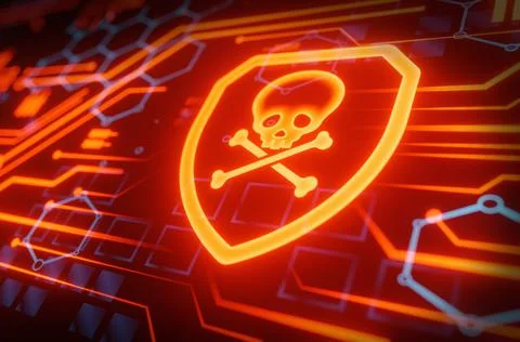 Computer virus concept defend and protect cyber data 库存插图