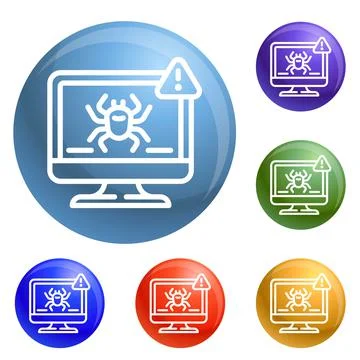 Computer virus detection icons set vector Stock Illustration