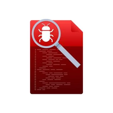 Computer virus detection. Searching bugs. Data protection. Magnifier glass. 库存插图