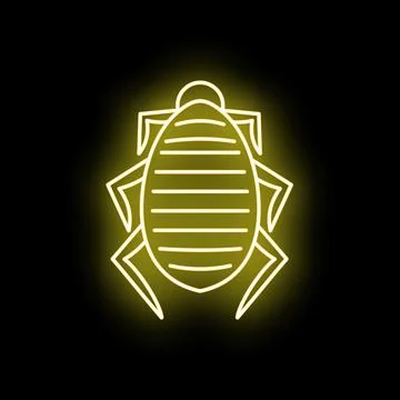 Computer virus glowing neon bug icon on black Stockillustratie