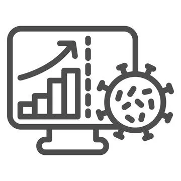 Computer with virus growth line icon, Corona downturn concept, COVID-19 daily Illustrazione stock
