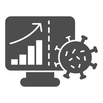 Computer with virus growth solid icon, Corona downturn concept, COVID-19 daily Stock Illustration