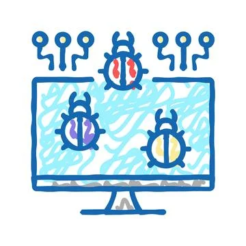 Computer virus icon doodle illustration Stock Illustration