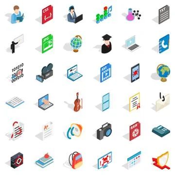 Computer virus icons set, isometric style Illustrazione stock