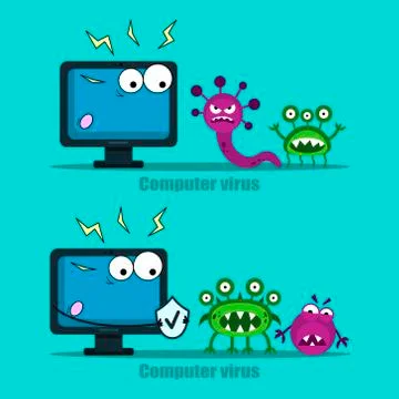 Computer virus internet security attacks. Protect your computer with antiviru Stock Illustration