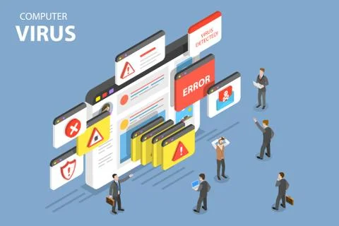 Computer virus isometric flat vector conceptual illustration. Illustrazione stock