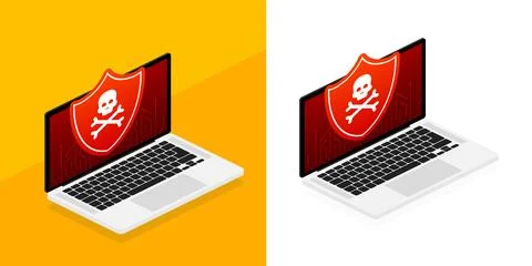 Computer virus on laptop, Alert notification. Malware notification. Emergency Illustrazione stock