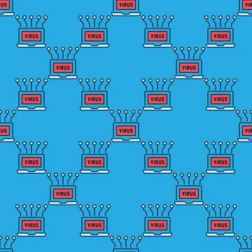 Computer Virus on Laptop vector colored seamless pattern Stockillustratie