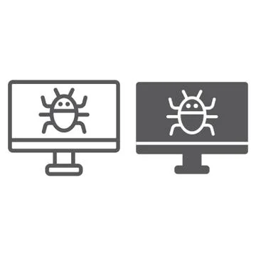 Computer virus line and glyph icon, technology and device, software bug sign 스톡 일러스트
