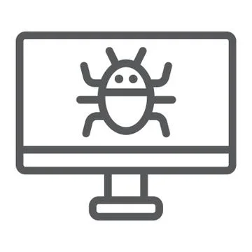 Computer virus line icon, technology and device, software bug sign, vector Stock Illustration