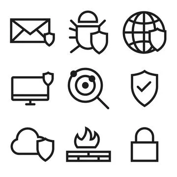 Computer virus malware security icons Stock Illustration