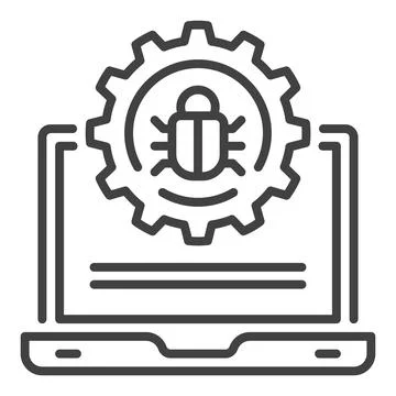 Computer Virus or Bug on Laptop vector linear icon or symbol イラスト素材