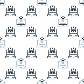 Computer Virus or Bug on Laptop vector linear seamless pattern Stockillustratie