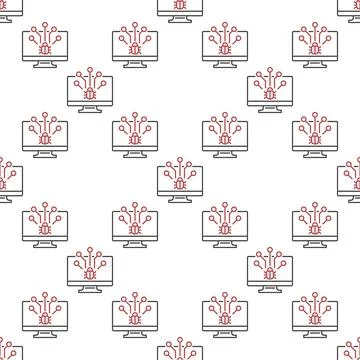 Computer Virus in PC vector outline seamless pattern 스톡 일러스트