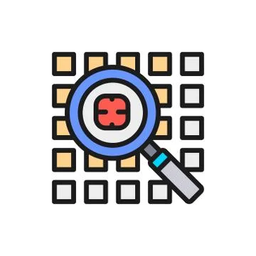 Computer virus search, security system flat color line icon. Stock Illustration