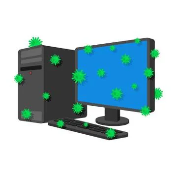 Computer virus Sick Infection isolated. infected ill PC Cartoon Style. data p 库存插图