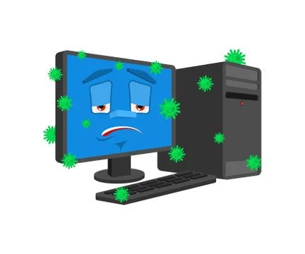 Computer virus Sick Infection isolated. infected ill PC Cartoon Style. data p 库存插图