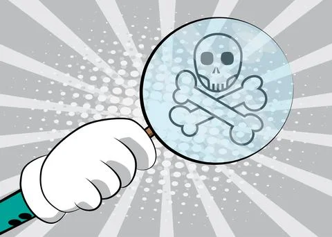 Computer virus sign under magnifying glass illustration on comic book backgro Stock Illustration