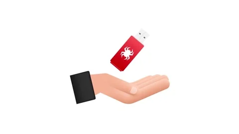 Computer virus on usb flash card in hands. Virus protection. Motion graphics 4k Stock Footage 197026698
