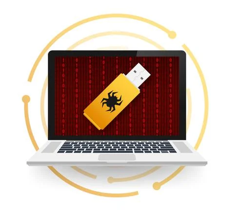 Computer virus on usb flash card. Virus protection. Vector stock illustration. イラスト素材