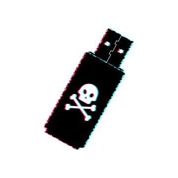 Computer virus on usb flash card. Glitch icon. Virus protection. Vector stock Illustrazione stock