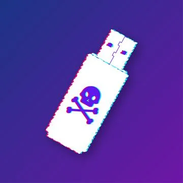 Computer virus on usb flash card. Glitch icon. Virus protection. Vector stock イラスト素材